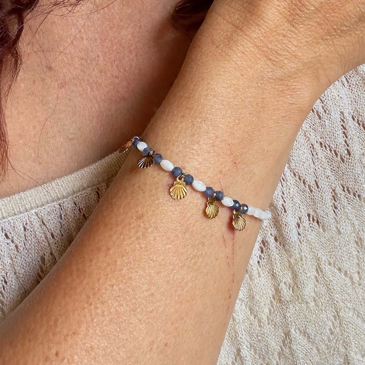 Mad So Creation Saphir bracelet nacre saphir bleu coquillage