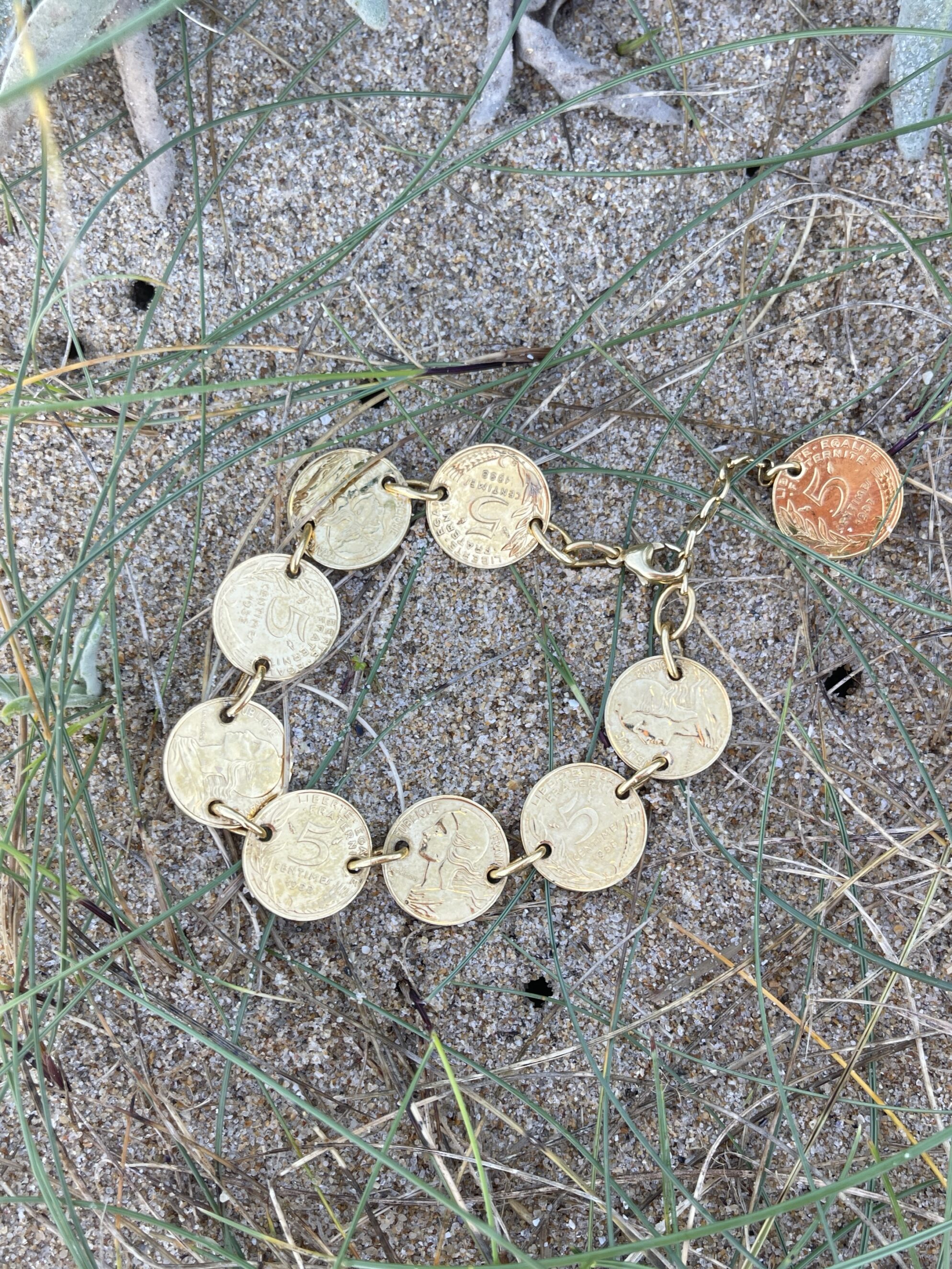 Le P’tit Franc Révolution bracelet 5 centimes plaqué or 18 cm