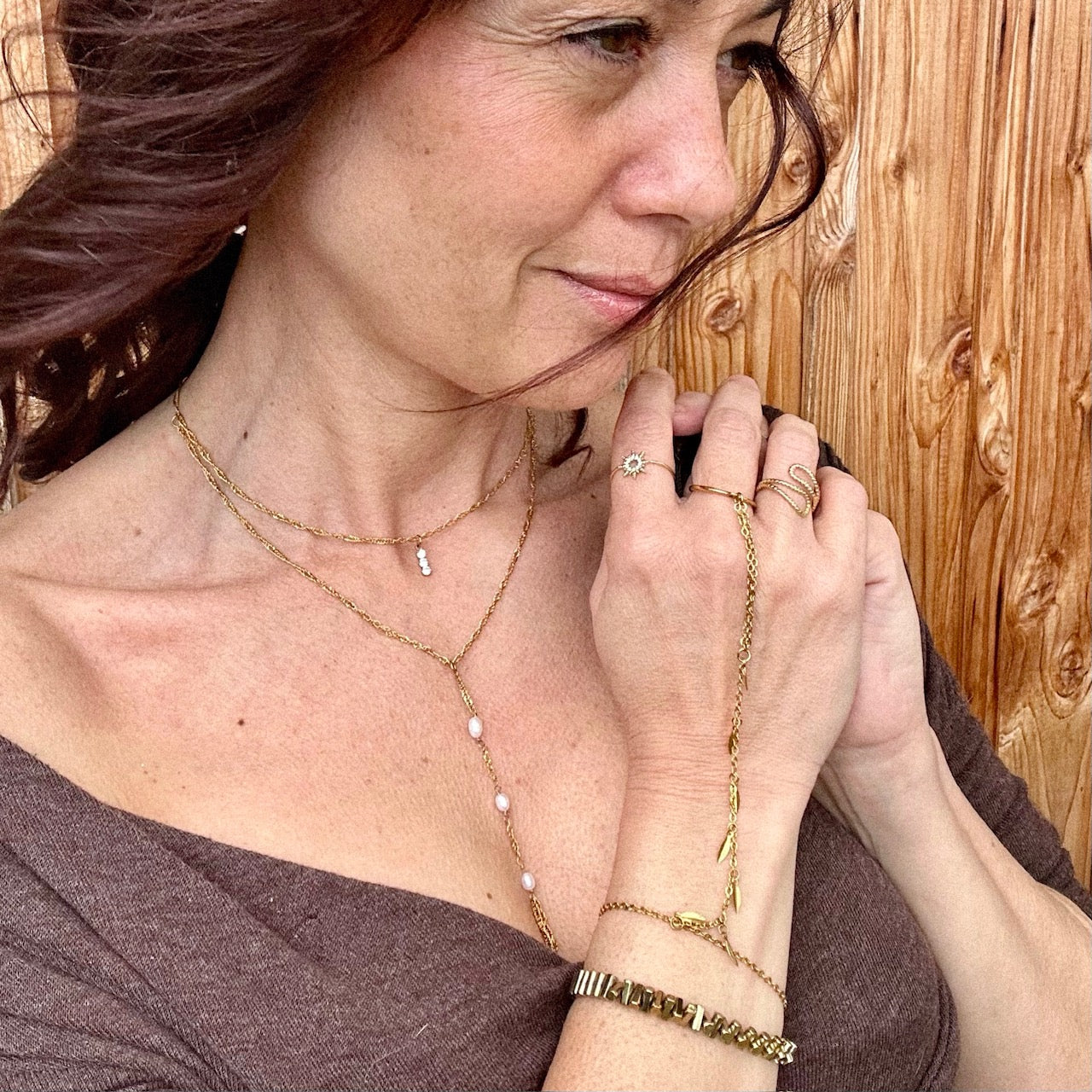 MAD SO CREATION Angie collier double Y perle douce strass