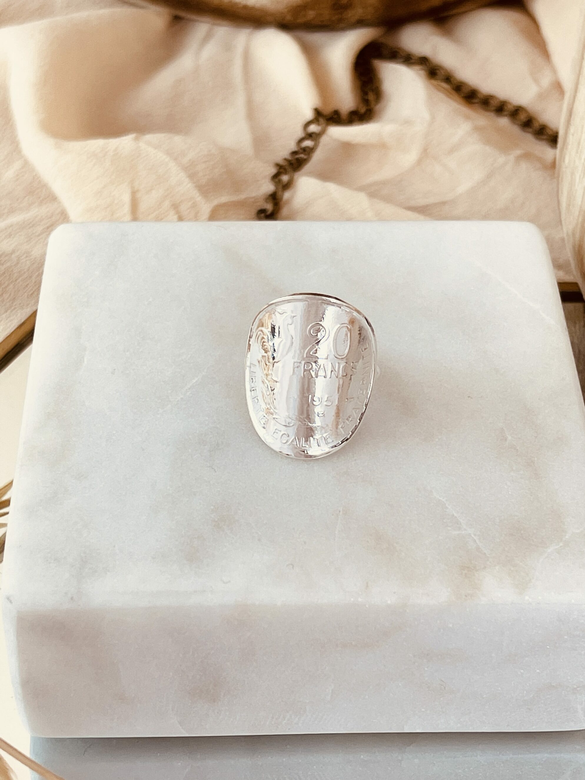 Le P’tit Franc Guiraud bague pièce 20 francs plaqué argent