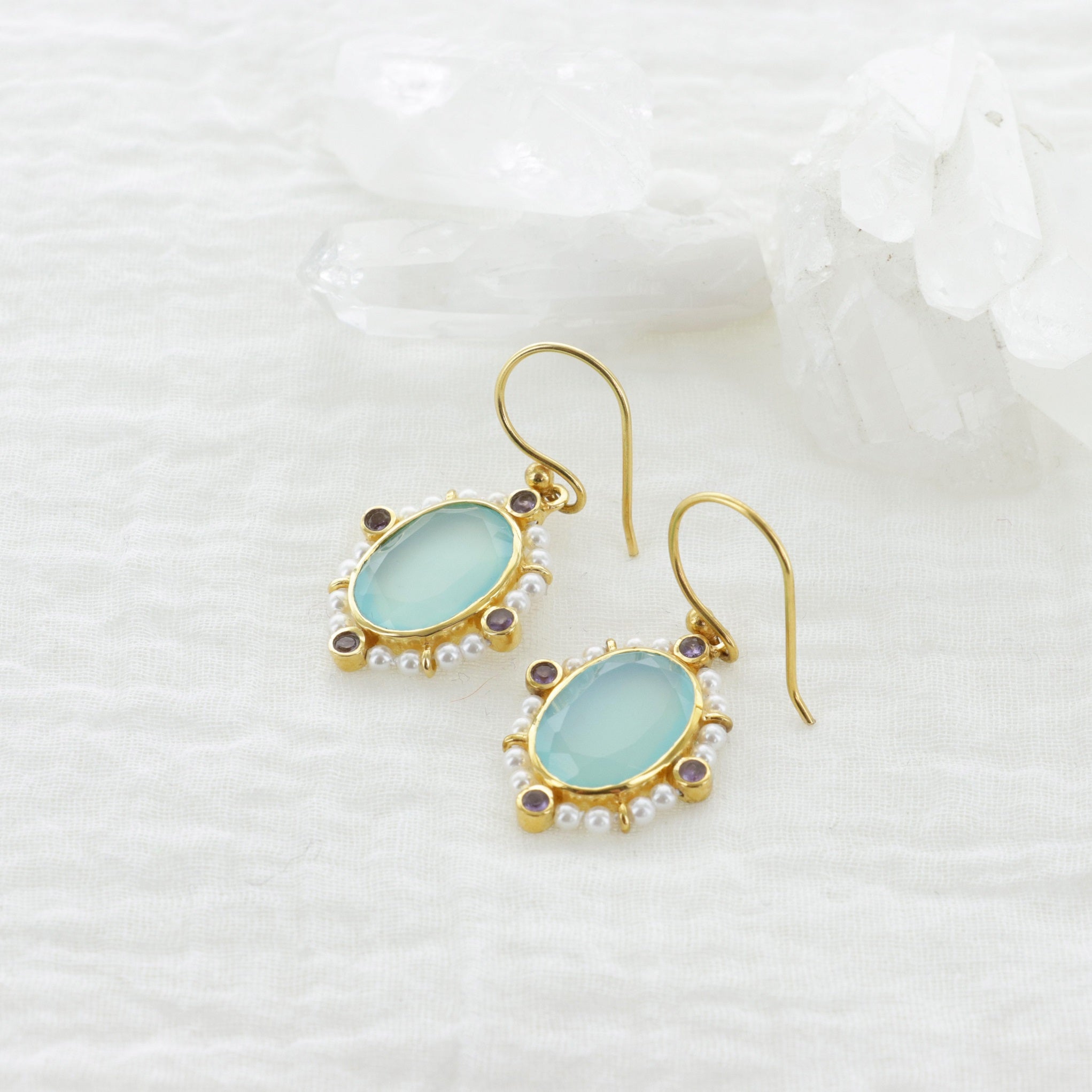 Leticia Ponti Joséphine boucles pierre labradorite plaqué or