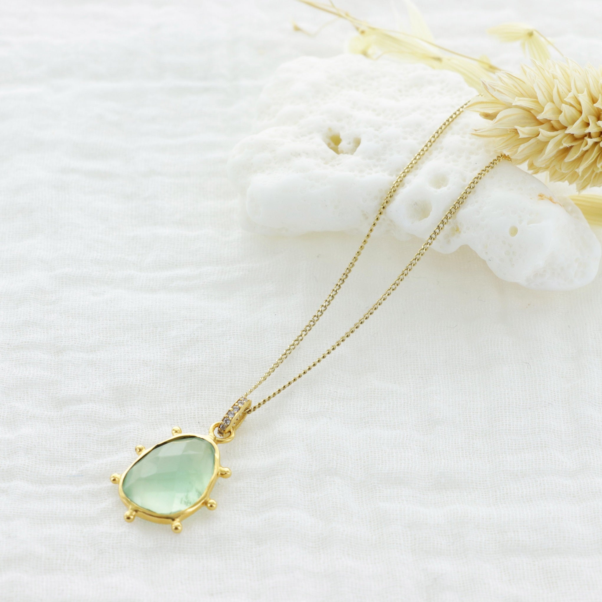 Leticia Ponti Héloïse Collier prehnite verte zircons 40 cm