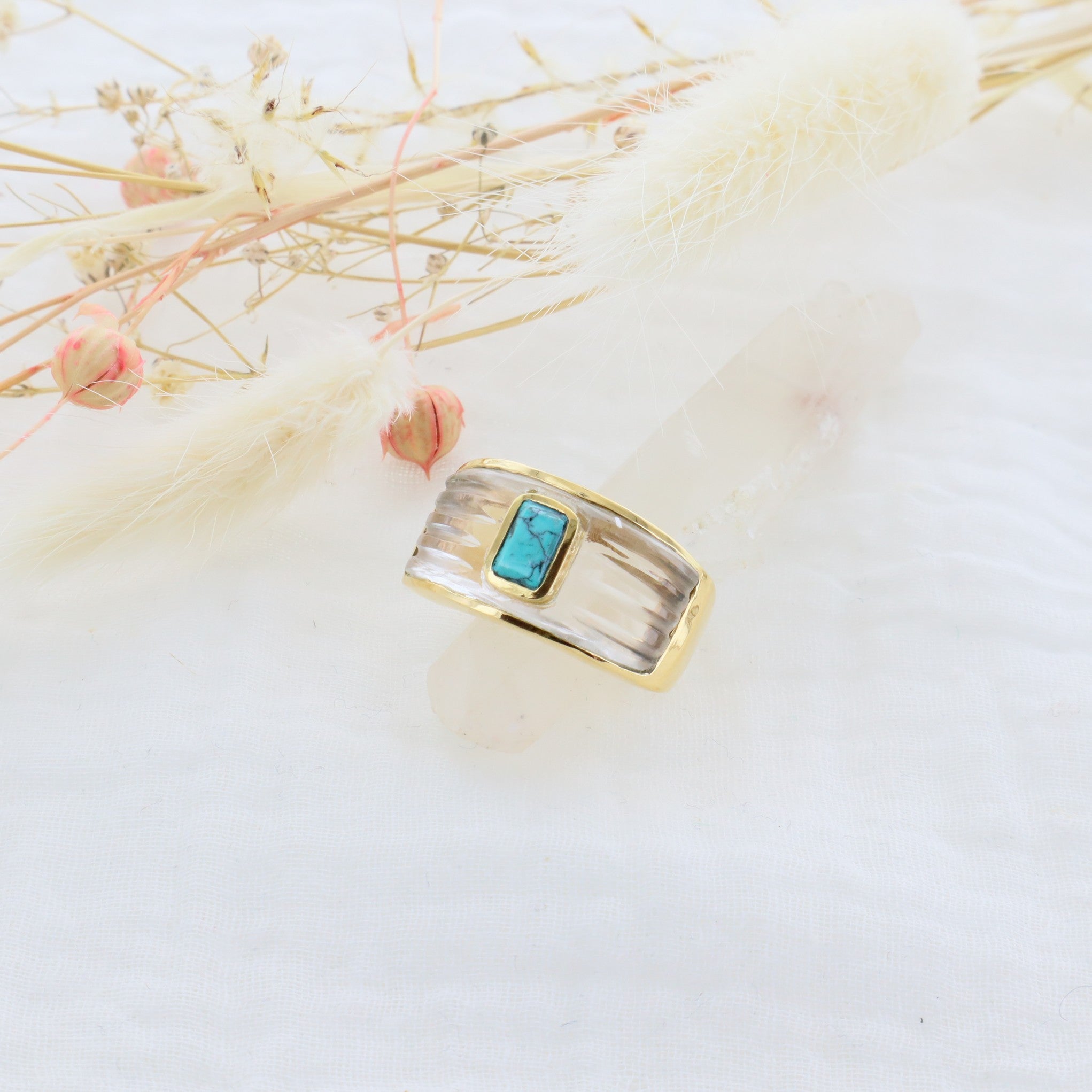 Leticia Ponti Olivia bague turquoise taille 52 plaqué or