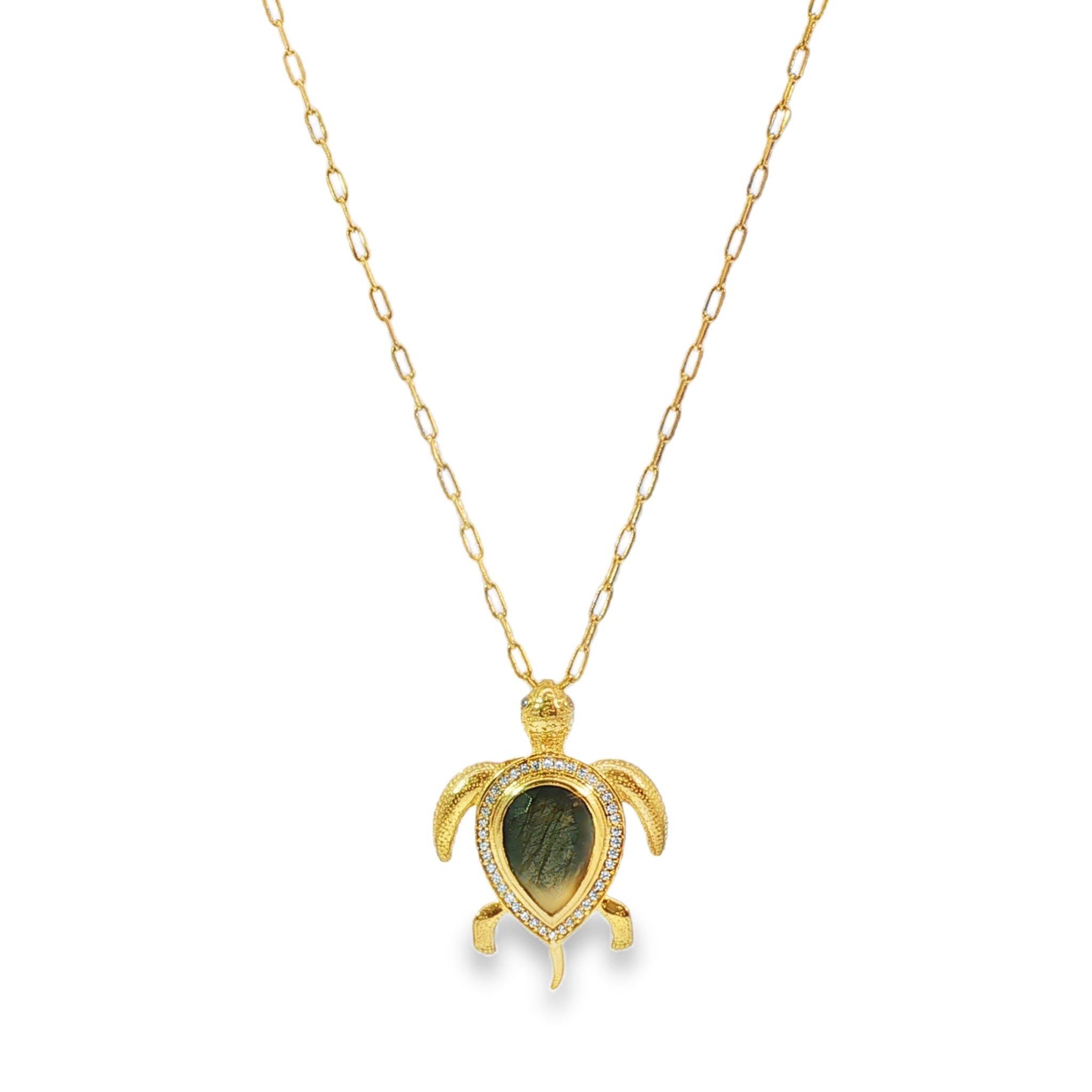 Leticia Ponti Tortue sautoir plaqué or quartz rose 70 cm