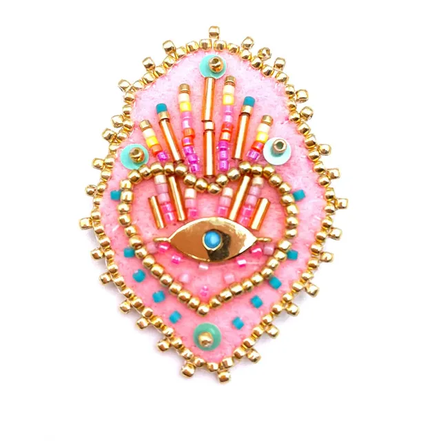 Hypnochic Broche Oeil Ex Voto Rose broche feutrine perles