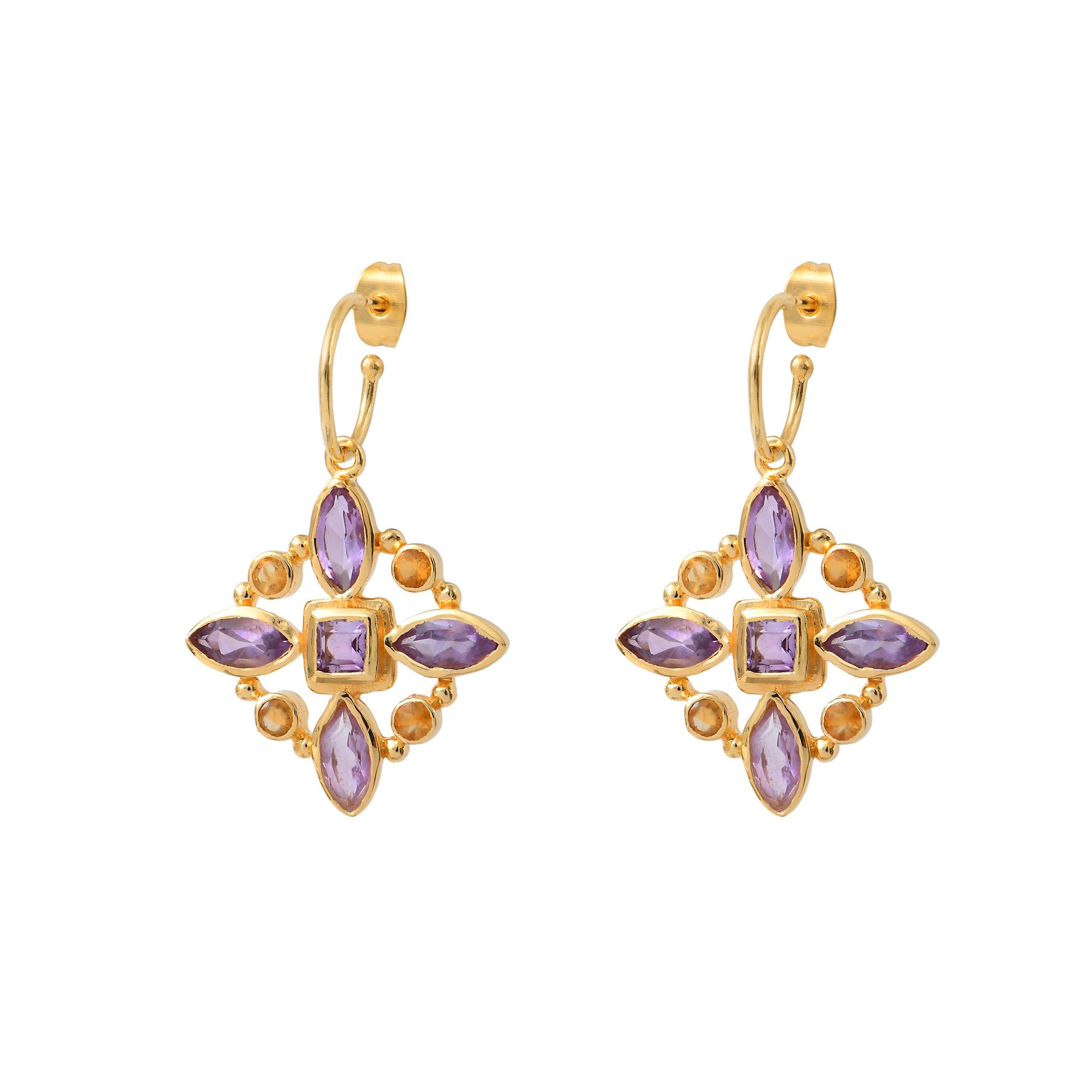 Leticia Ponti Rosie boucles améthyste citrine 4cm plaqué or