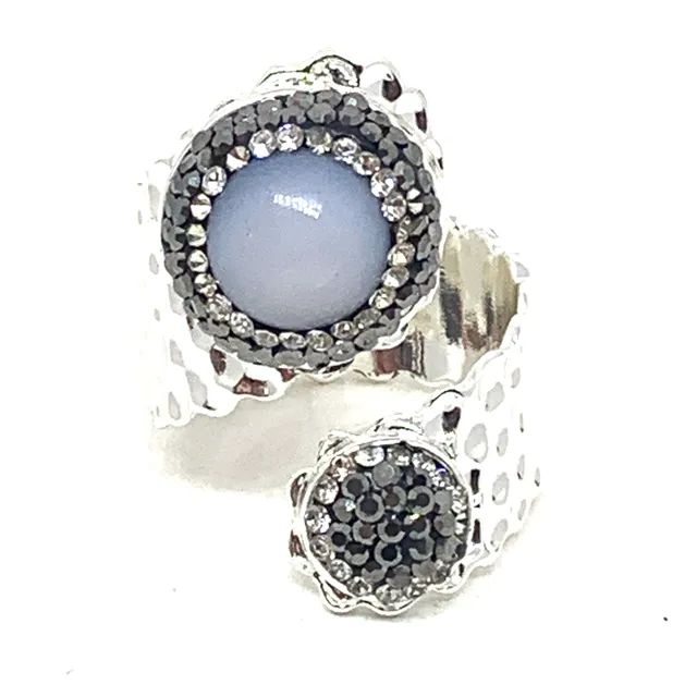 HYPNOCHIC Melina bague ajustable argentée blanc strass