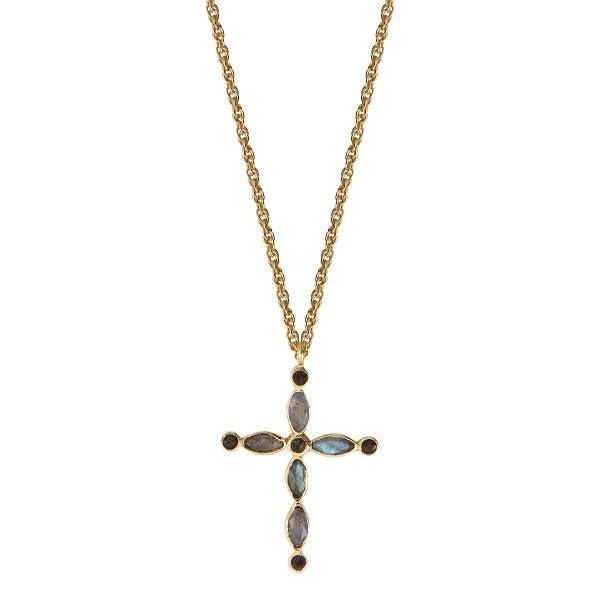 Leticia Ponti Croix collier labradorite 40cm plaqué or