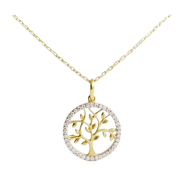 L'Atelier d'Azur Arbre de Vie collier or jaune zirconiums 45 cm