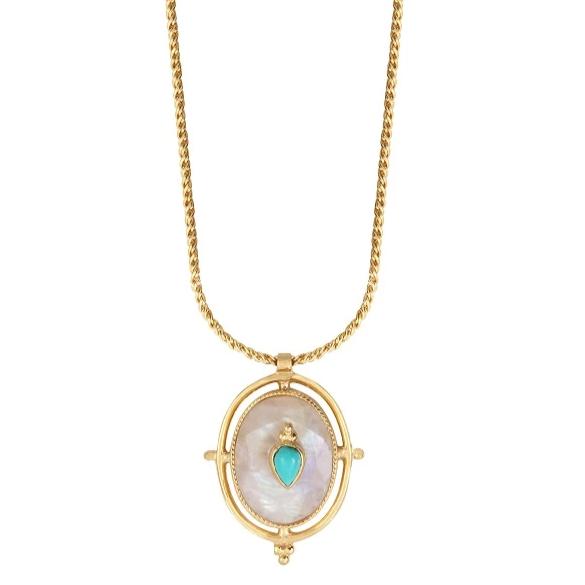 Leticia Ponti Mila sautoir pierre de lune plaqué or turquoise