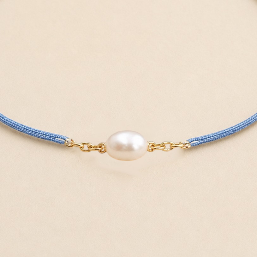 Ô PLUM Bracelets cordon perle blanche bracelet rose pâle plaqué or