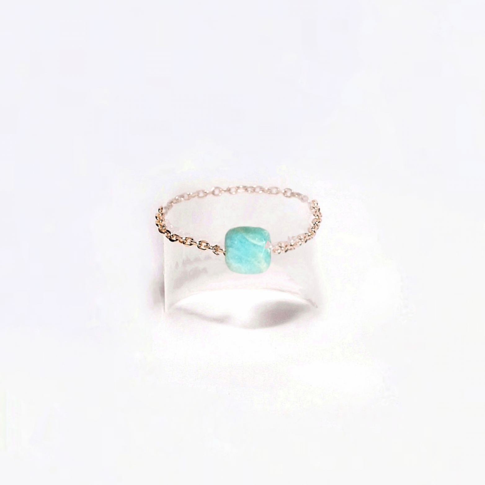 Ô PLUM Hanna bague chaîne amazonite plaqué or taille 52