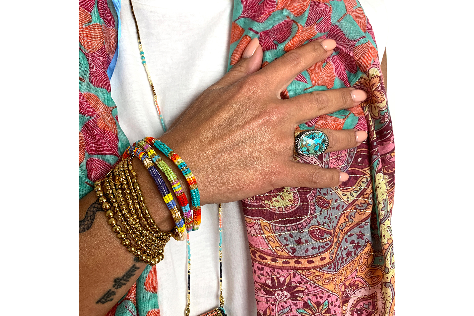 Hypnochic Bagues Bague Dorée Turquoise Strass ajustable