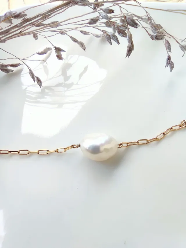 Ô Plum Maèle bracelet perle plaqué or 15-18 cm