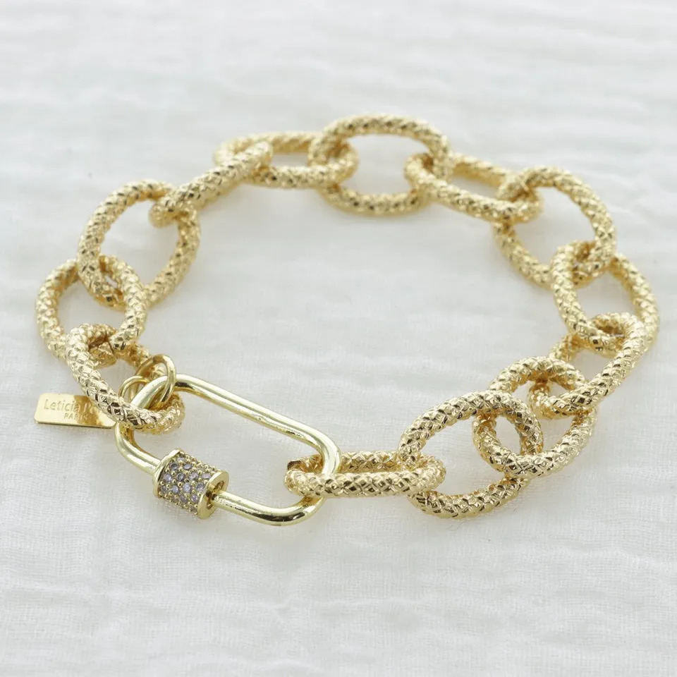 Leticia Ponti Célia bracelet chaîne zircon blanc 18 cm doré