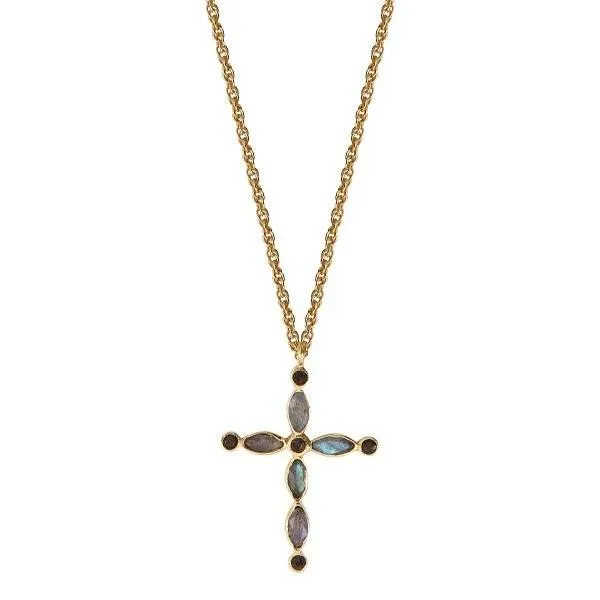 Leticia Ponti Croix collier labradorite 40cm plaqué or
