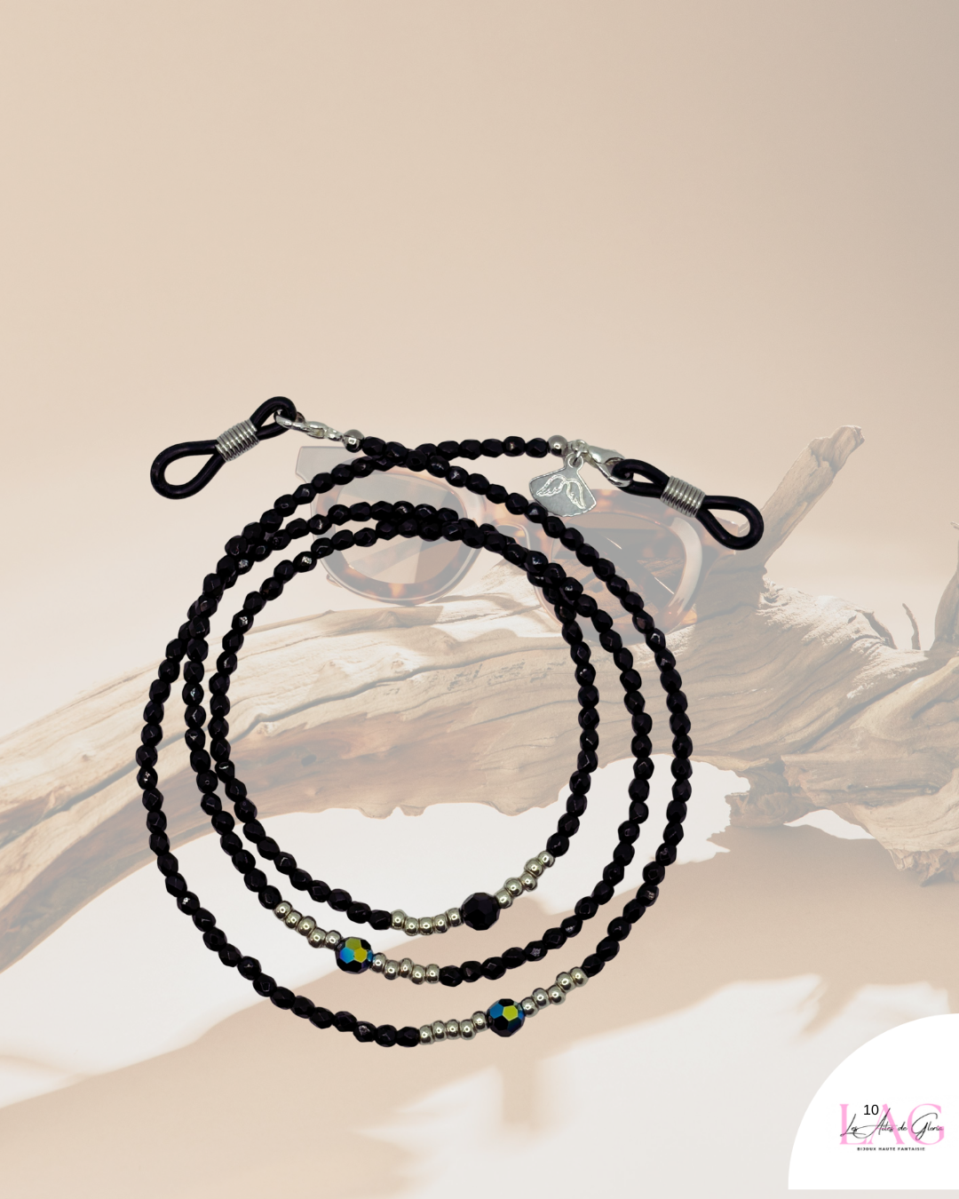 Les Ailes de Gloria Chaîne de lunettes Black Scintillant noire