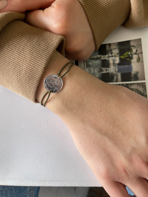 Le P’tit Franc 10 centimes bracelet cordon réglable pièce 20 mm