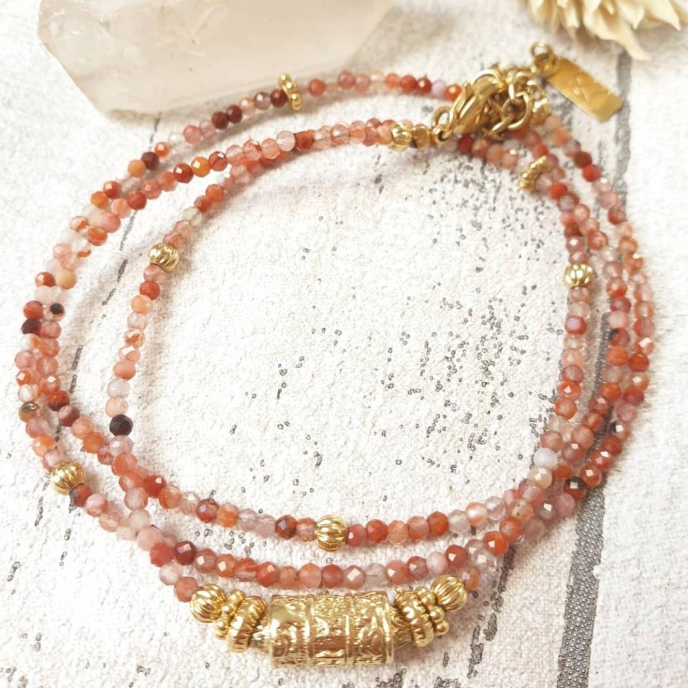 Leticia Ponti Amaia Tube bracelet 3 tours agate verte plaqué or