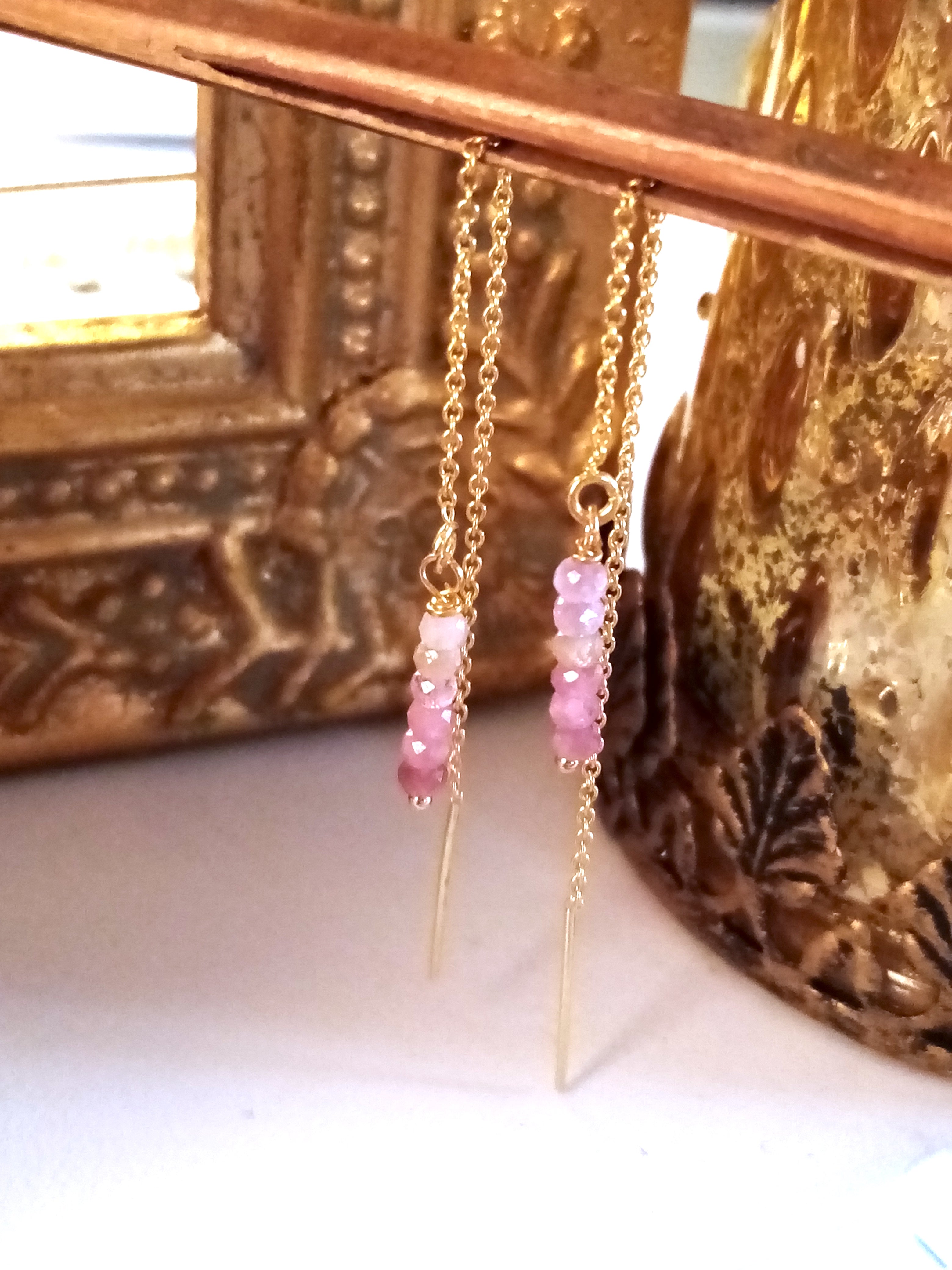 Ô PLUM Luna Tourmaline Rose boucles d'oreilles plaqué or pierre rose