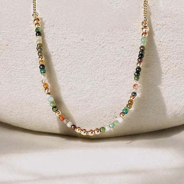 Ô PLUM River collier turquoises perles plaqué or 42 cm