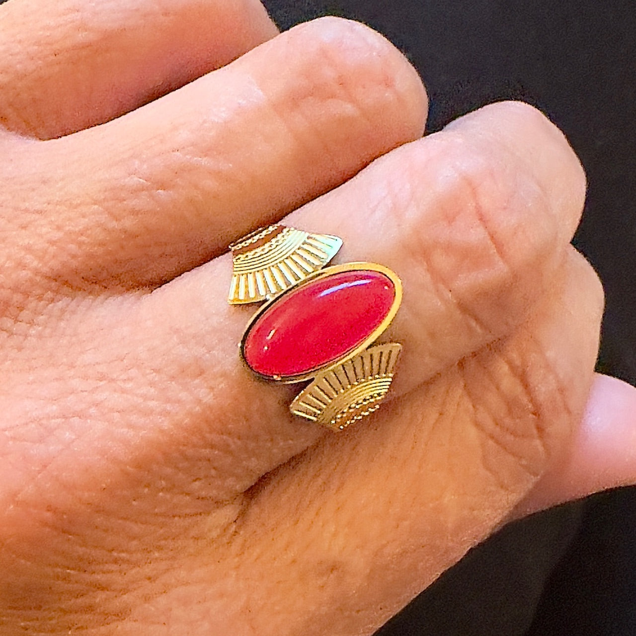 MAD SO CREATION Lucia bague agate rouge 52-58