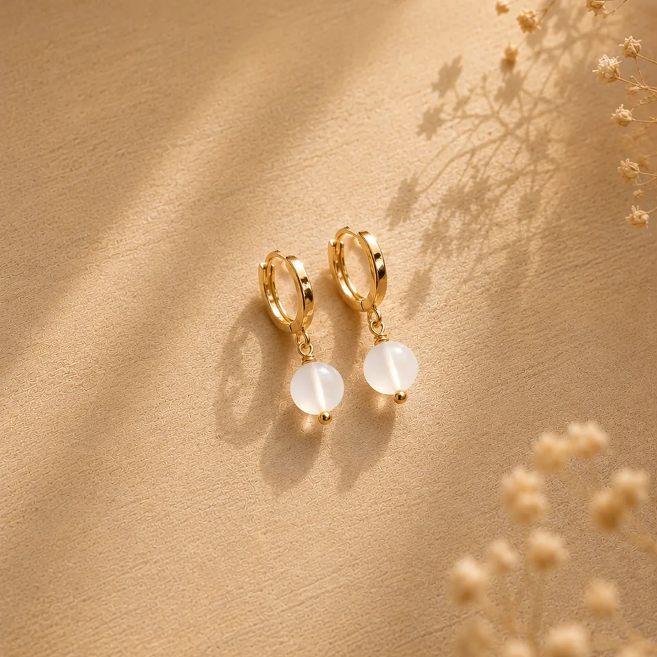 Ô PLUM Mini-créoles pastilles Pierre de Lune boucles paire 1cm