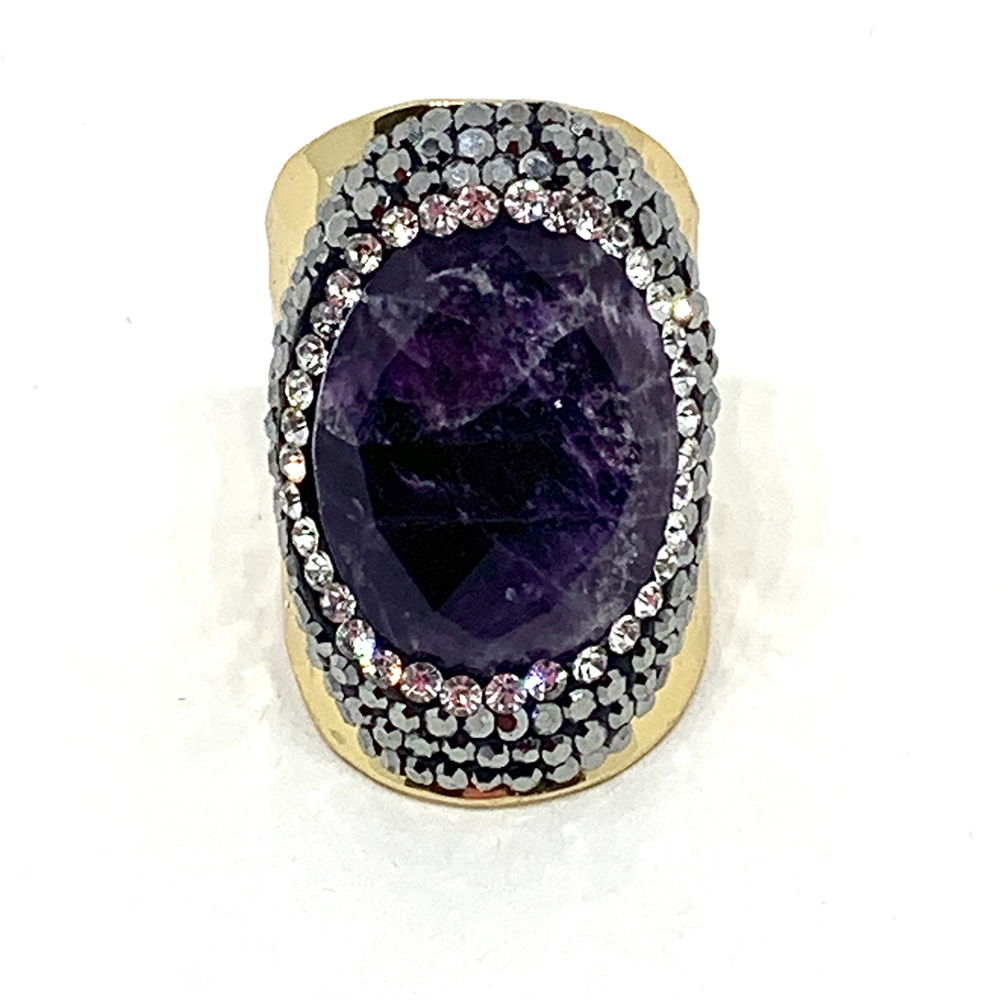 Hypnochic Bagues bague dorée strass améthyste ajustable