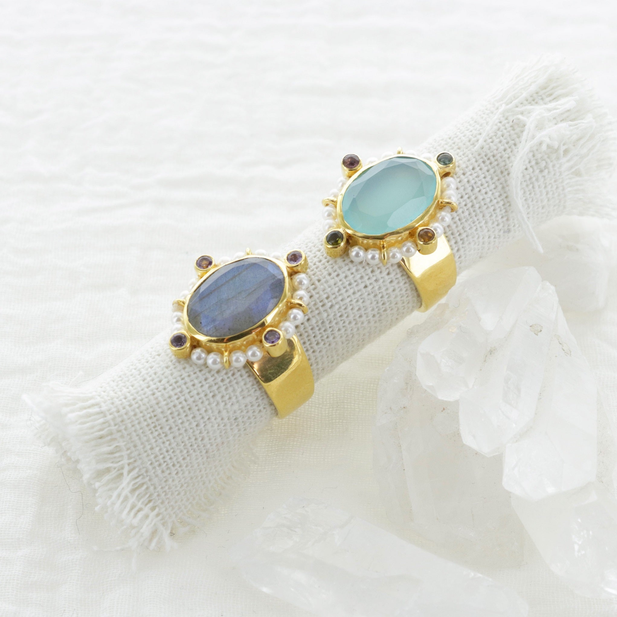 Leticia Ponti Joséphine bague labradorite ajustable plaqué or