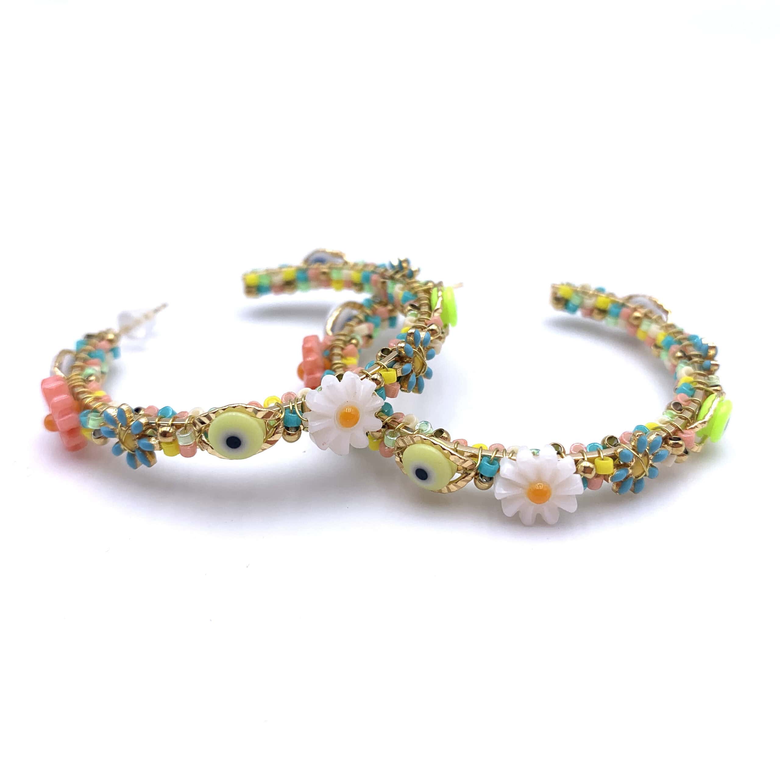 HYPNOCHIC Flora Boucles créoles fleurs perles 4,5 cm