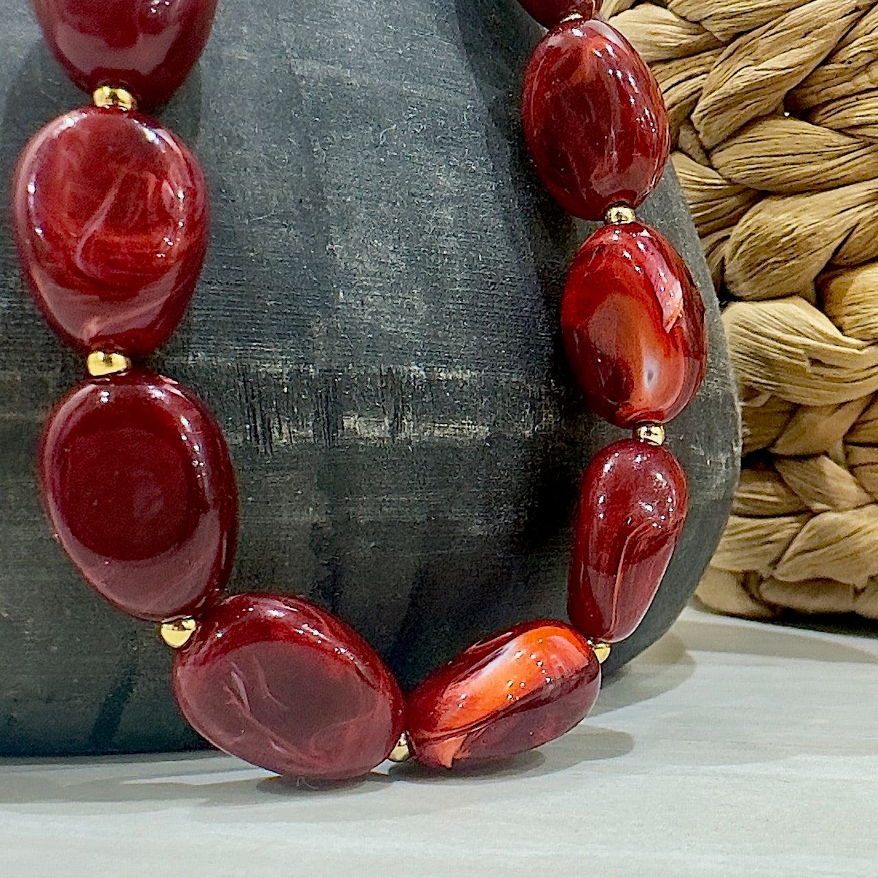 MAD SO CREATION Marbella collier marbré bordeaux 39 cm