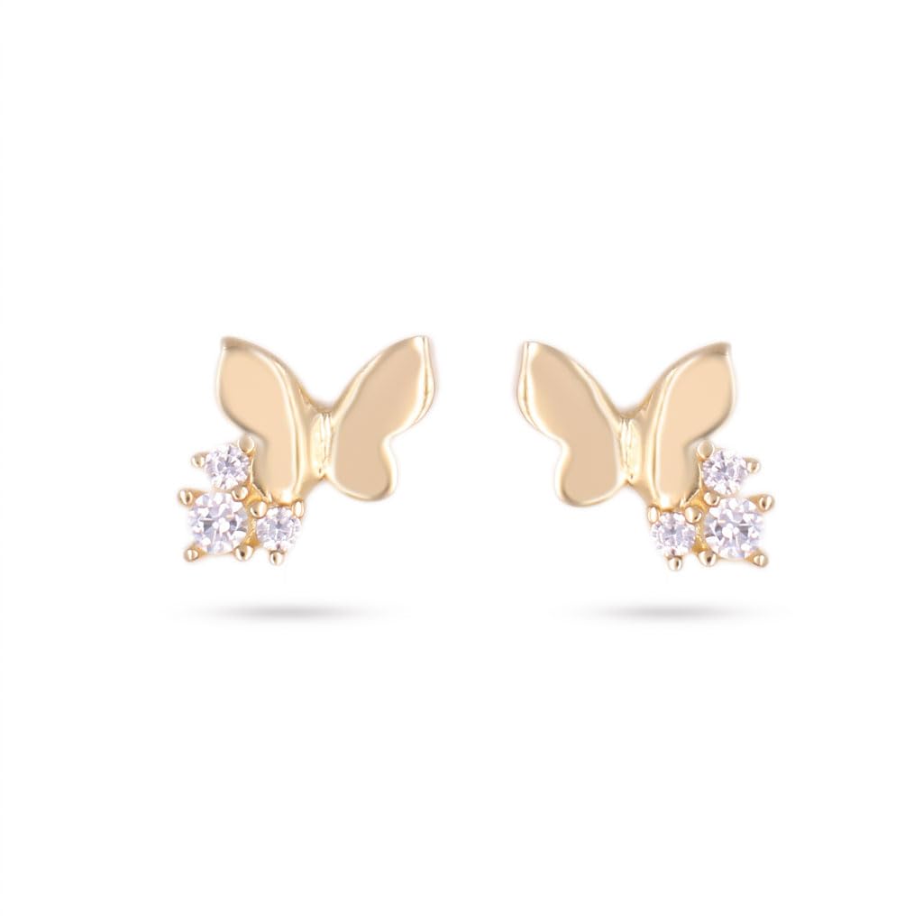 L'Atelier d'Azur Papillons boucles d'oreilles or jaune zirconiums