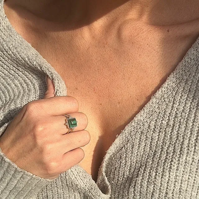 MAD SO CREATION Isambre bague dorée malachite ajustable