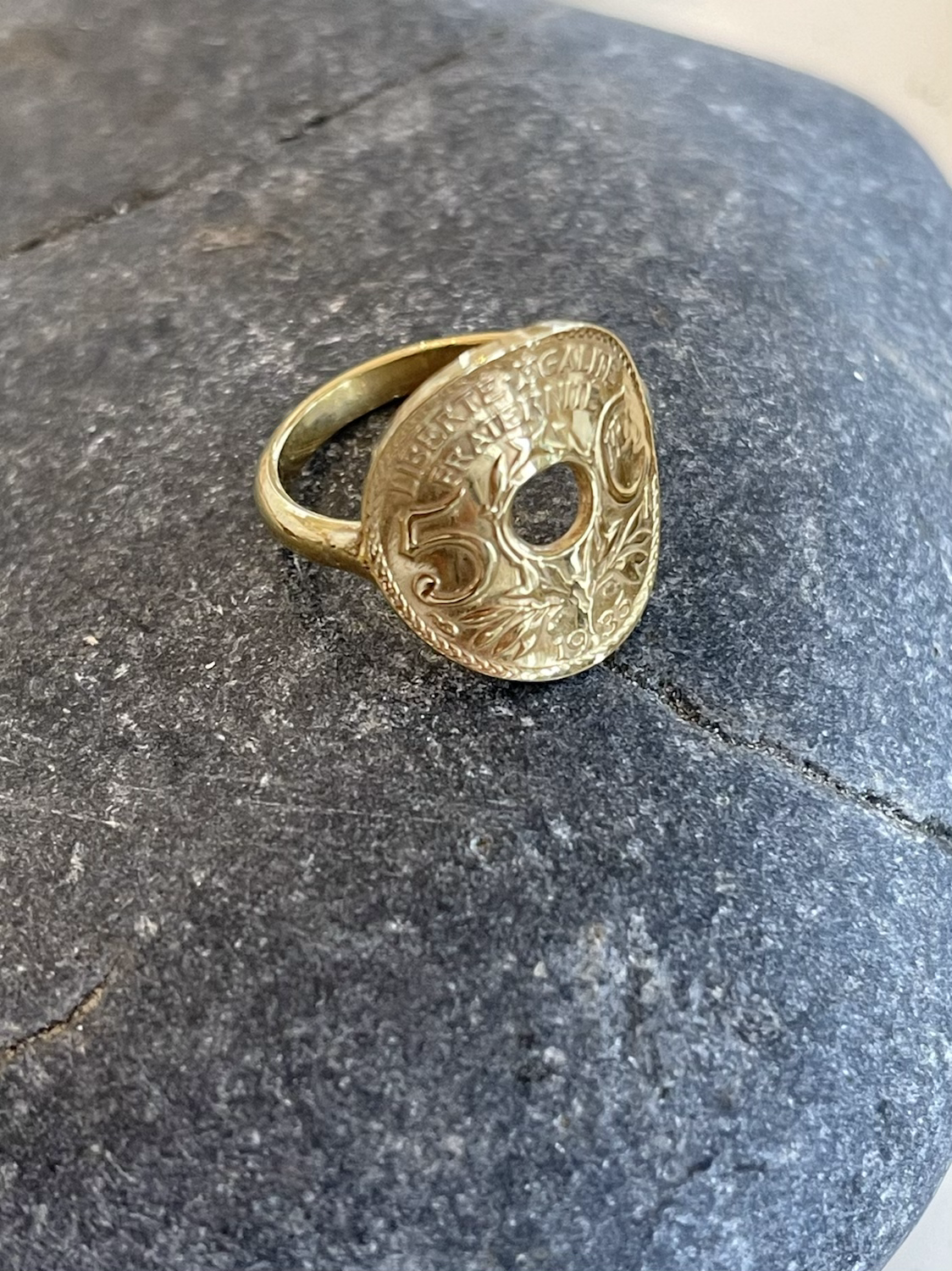Le P'tit Franc Fraternité 5 Sous bague pièce 17 mm doré