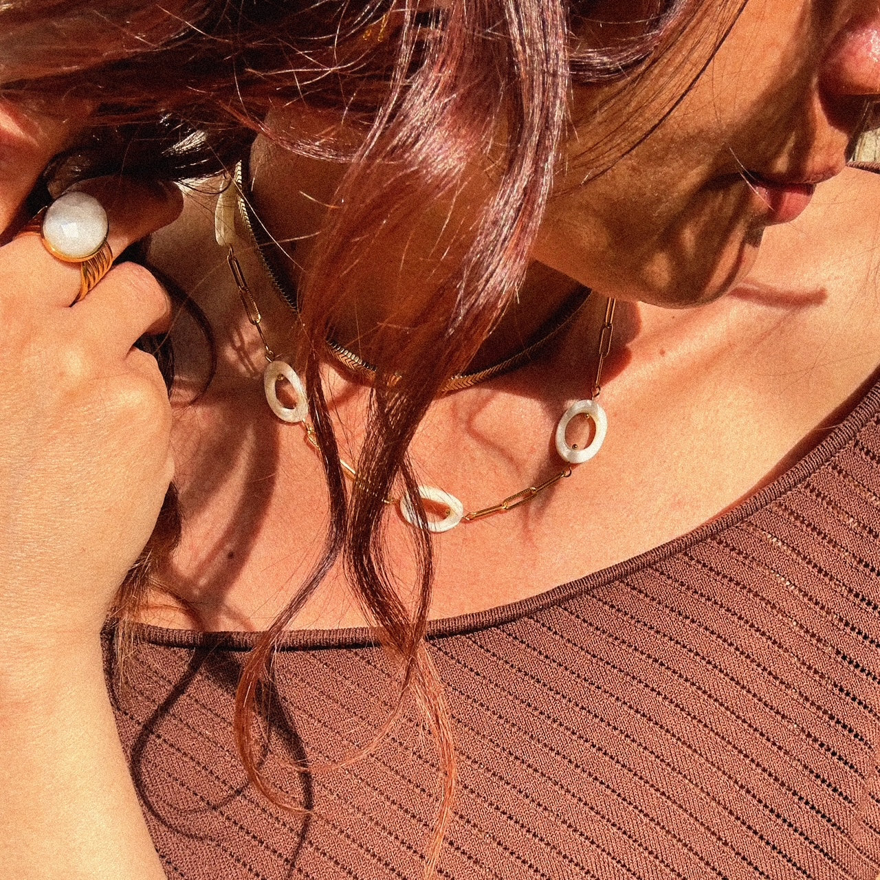 MAD SO CREATION Lumi collier nacre blanche anneaux 45cm