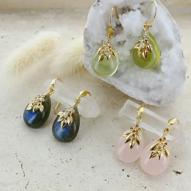 Leticia Ponti Flora boucles d'oreilles quartz rose plaqué or