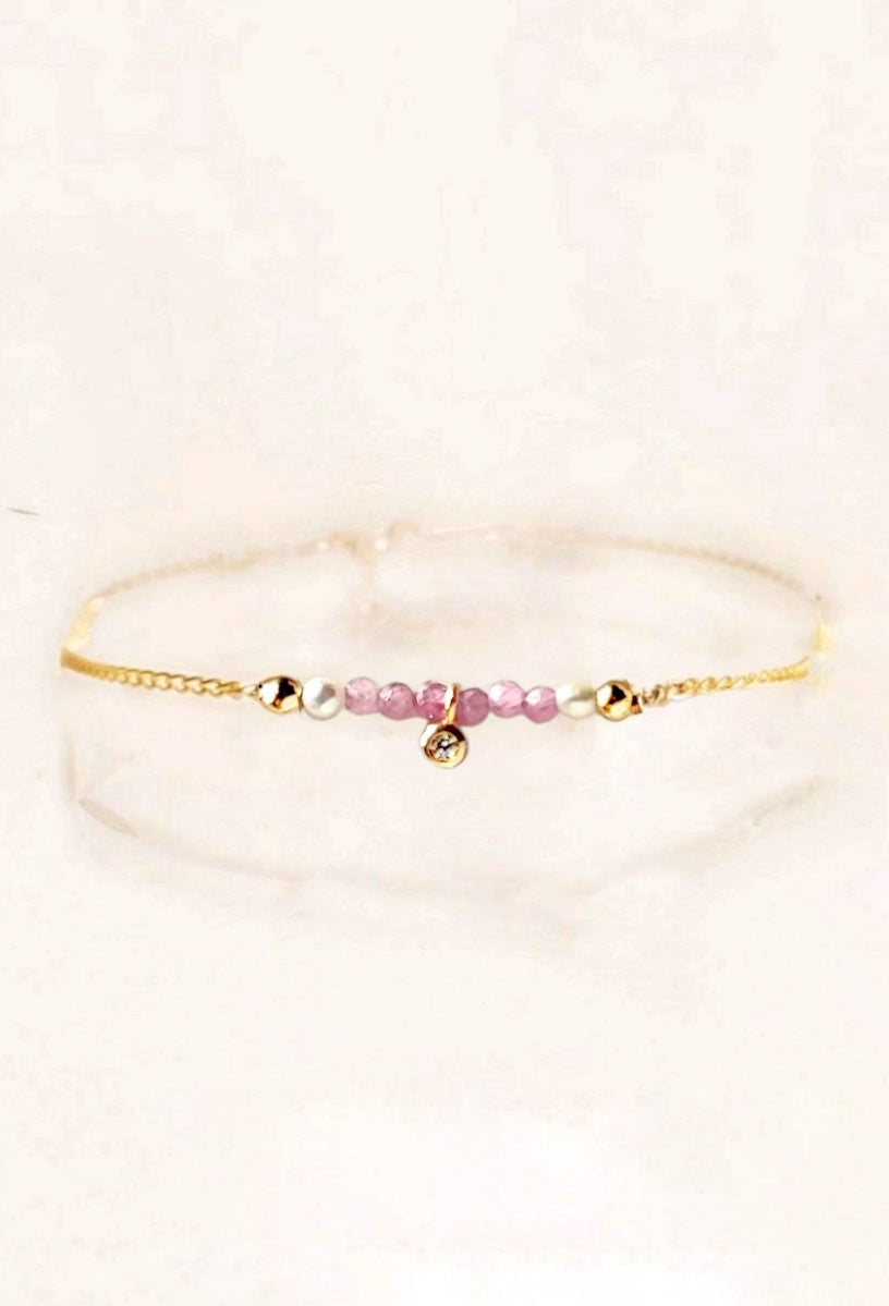 Ô PLUM Bracelet Rubis Zircon plaqué or rose adaptable