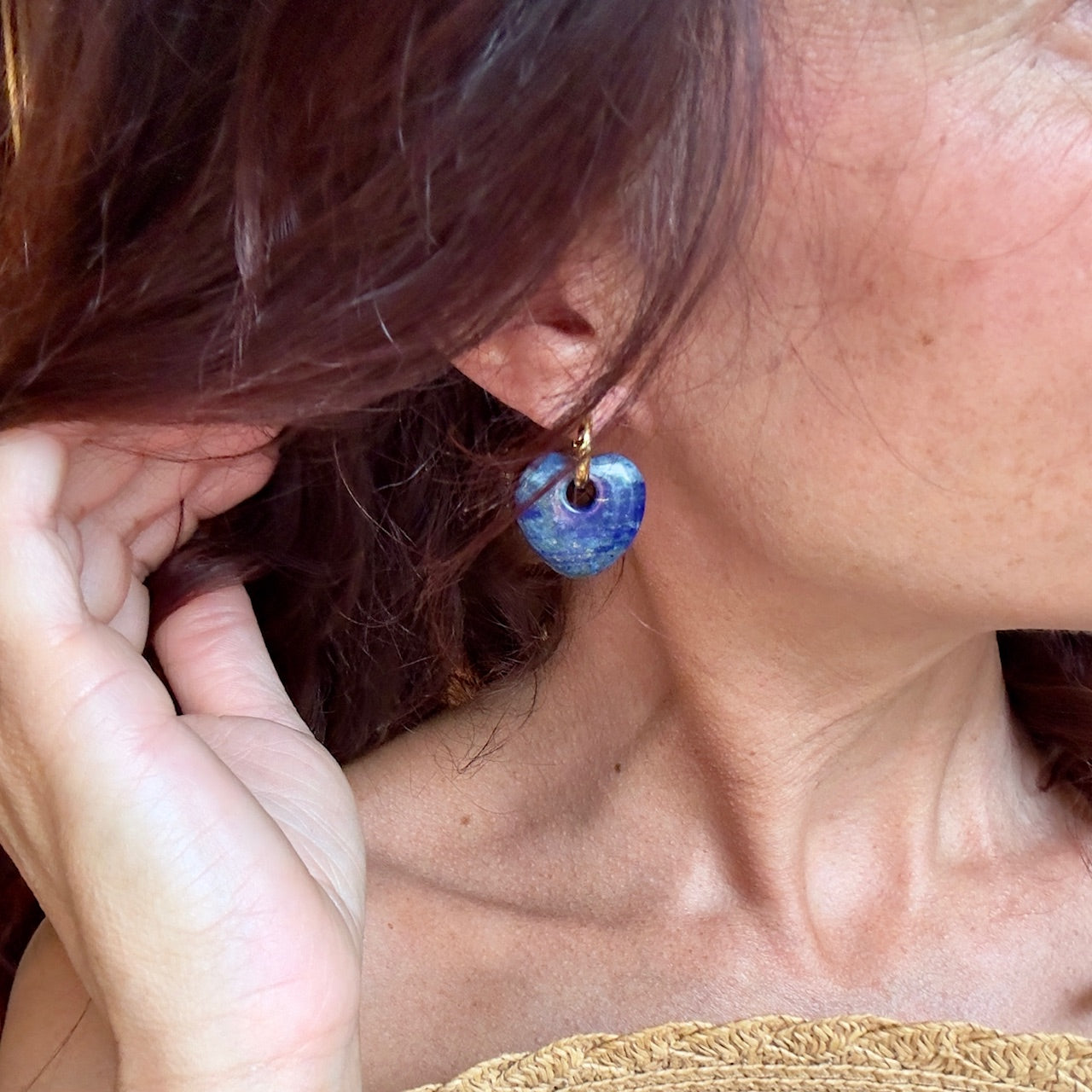 MAD SO CREATION Aloha créoles pierre lapis lazuli interchangeable