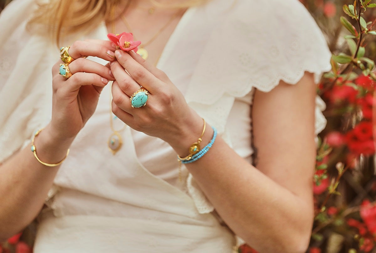 Leticia Ponti Alba XL bague turquoise taille 52 plaqué or