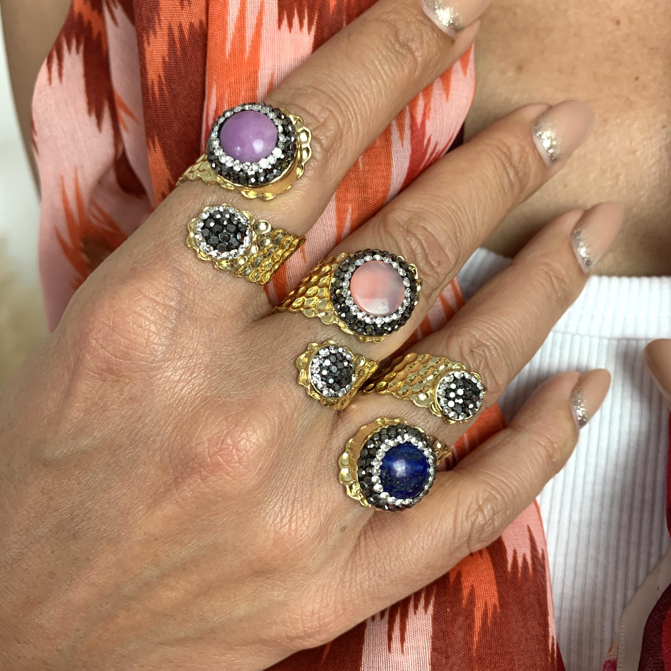 Hypnochic Melina bague dorée ajustable pierre rose