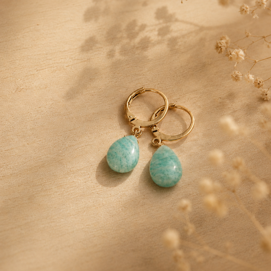 Ô Plum boucles amazonite grandes gouttes créoles plaqué or