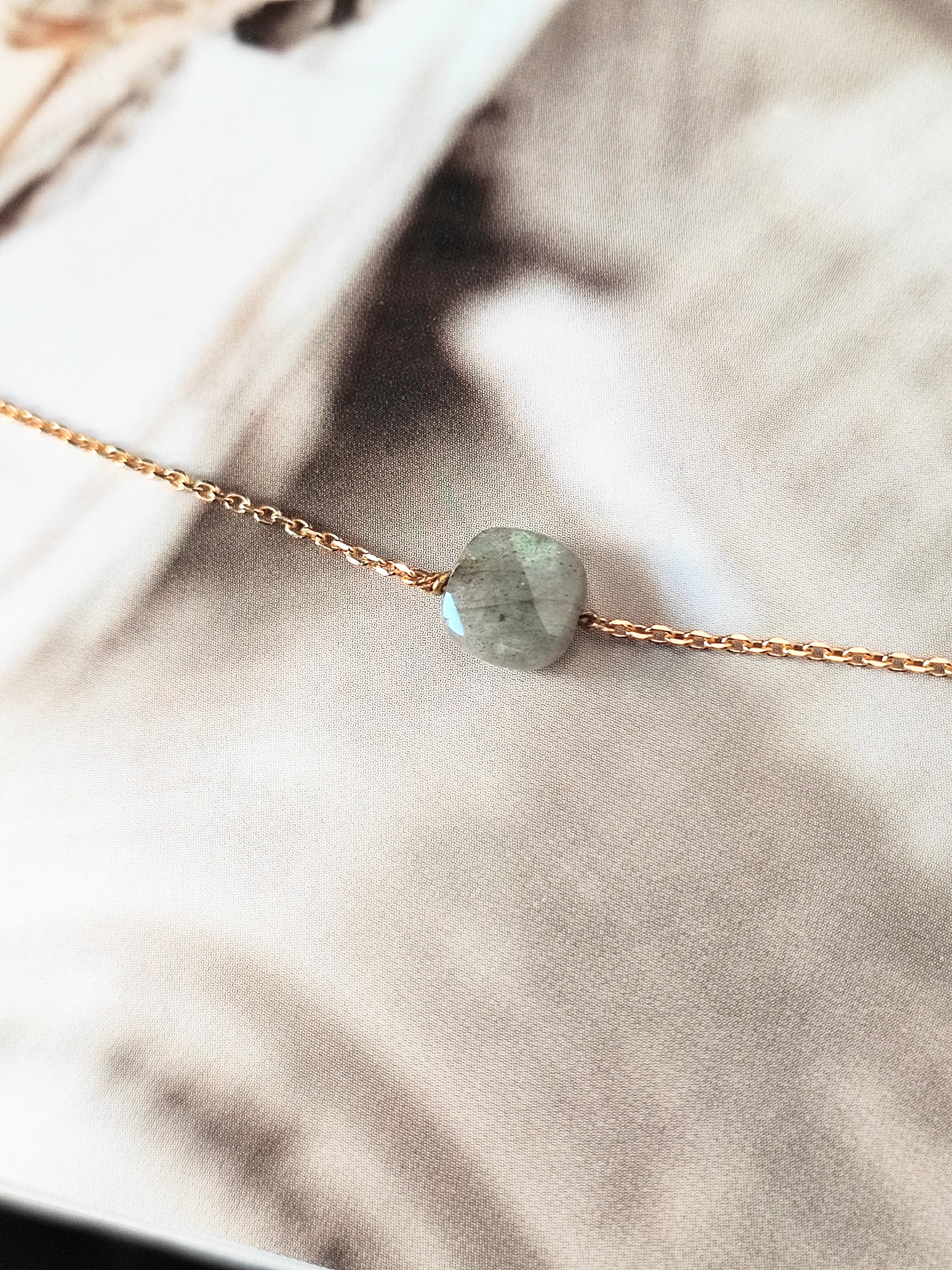 Ô PLUM SHENAA Bracelet Labradorite Plaqué Or 17-19 cm
