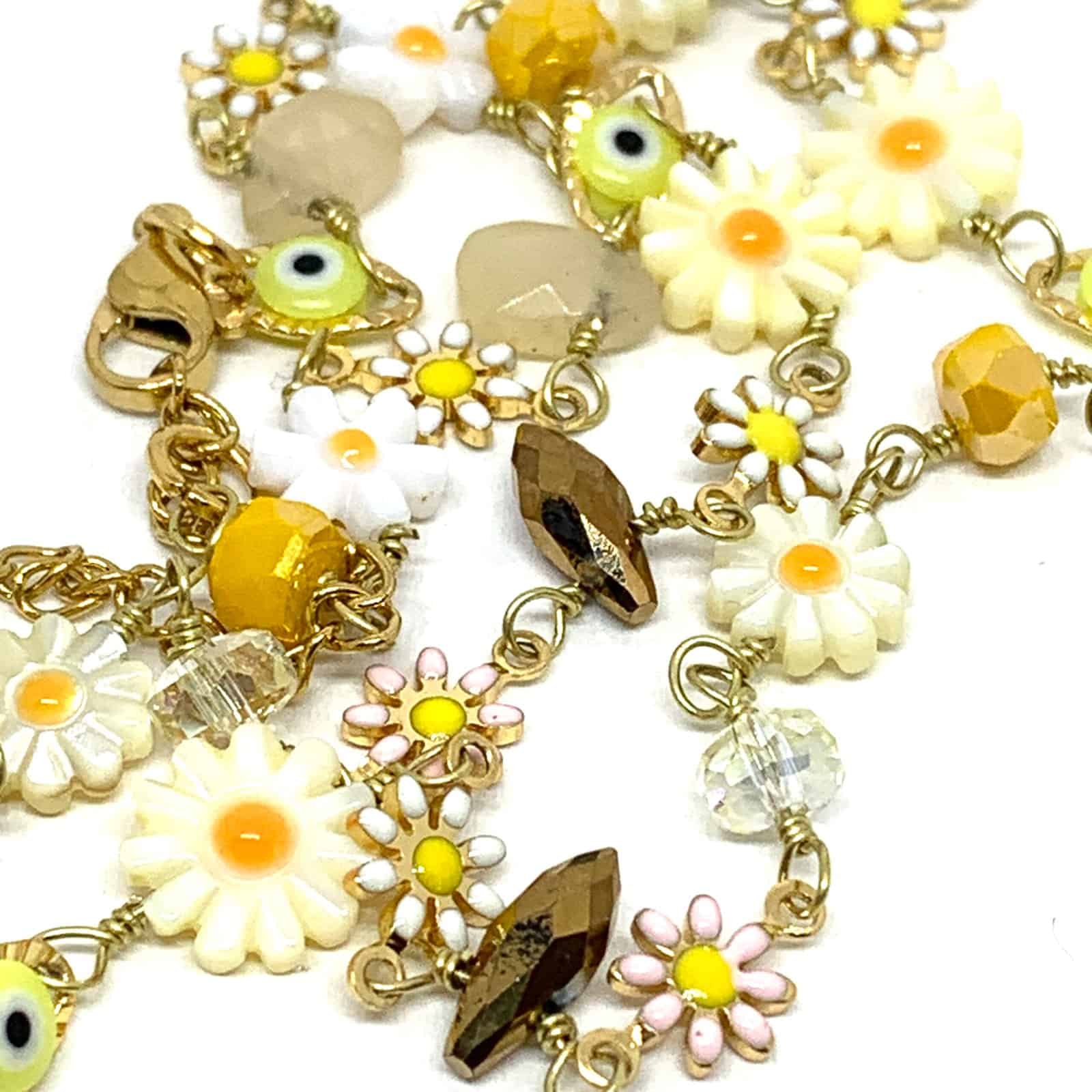 HYPNOCHIC Flora Collier plaqué or Perles Fleurs 50 cm