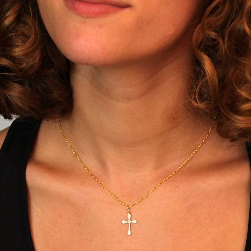 L'Atelier d'Azur Croix Or Jaune collier zirconiums 1,9 cm + chaîne 42 cm