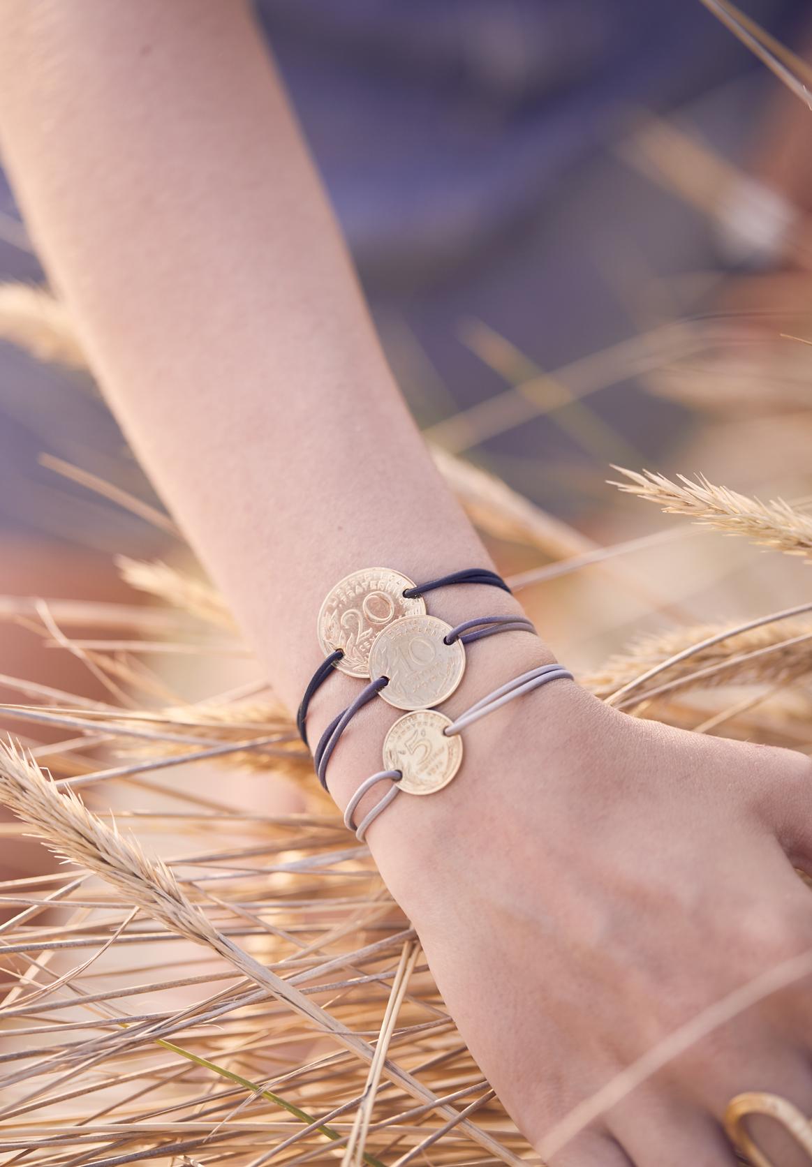Le P’tit Franc 10 centimes bracelet cordon réglable pièce 20 mm