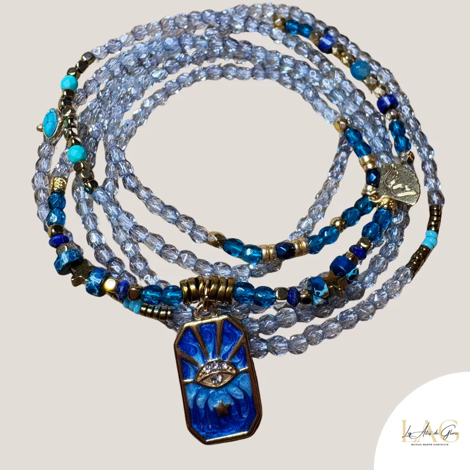 Les Ailes de Gloria Oracle d'Azur bracelet multirangs bleu