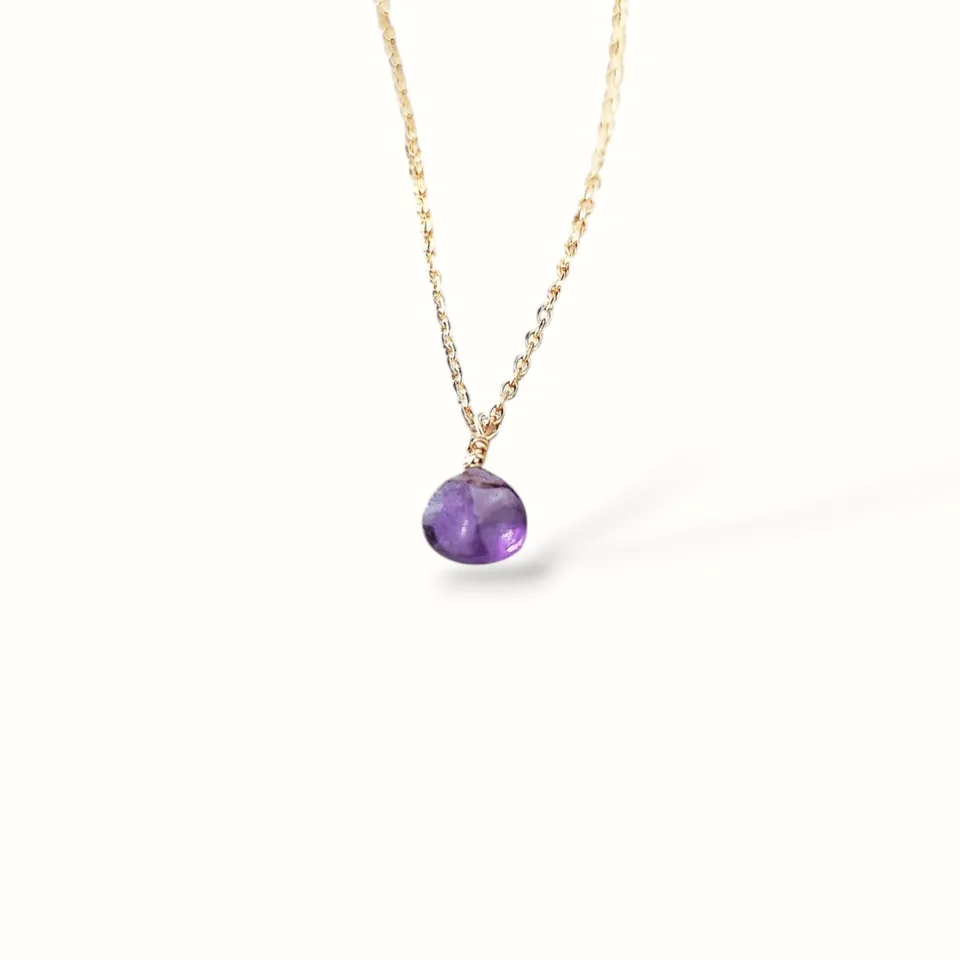 Ô PLUM Lara collier améthyste plaqué or goutte 42/45 cm