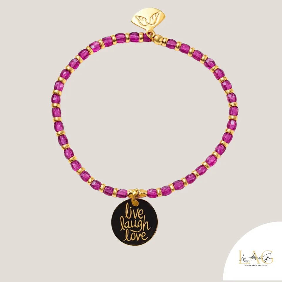 Les Ailes de Gloria Mantra bracelet live laugh love gravé femme