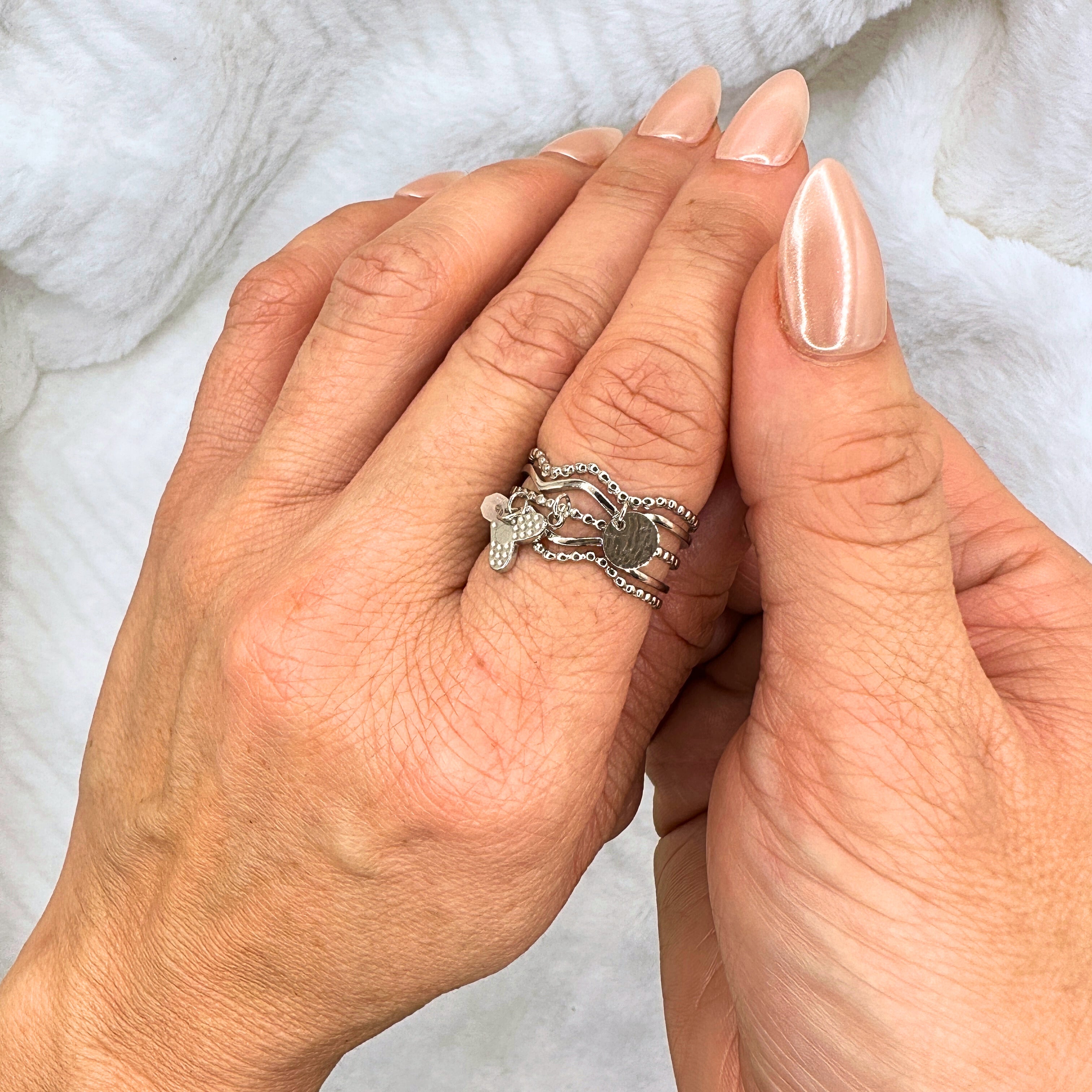 MAD SO CREATION Heart bague argent ajustable acier inoxydable