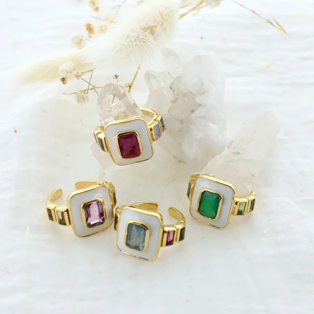 Leticia Ponti Laura bague agate verte péridot émaillée plaqué or